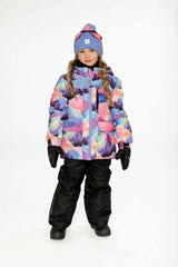 Two Piece Play Snowsuit Pink Mountain Print With Black Pants