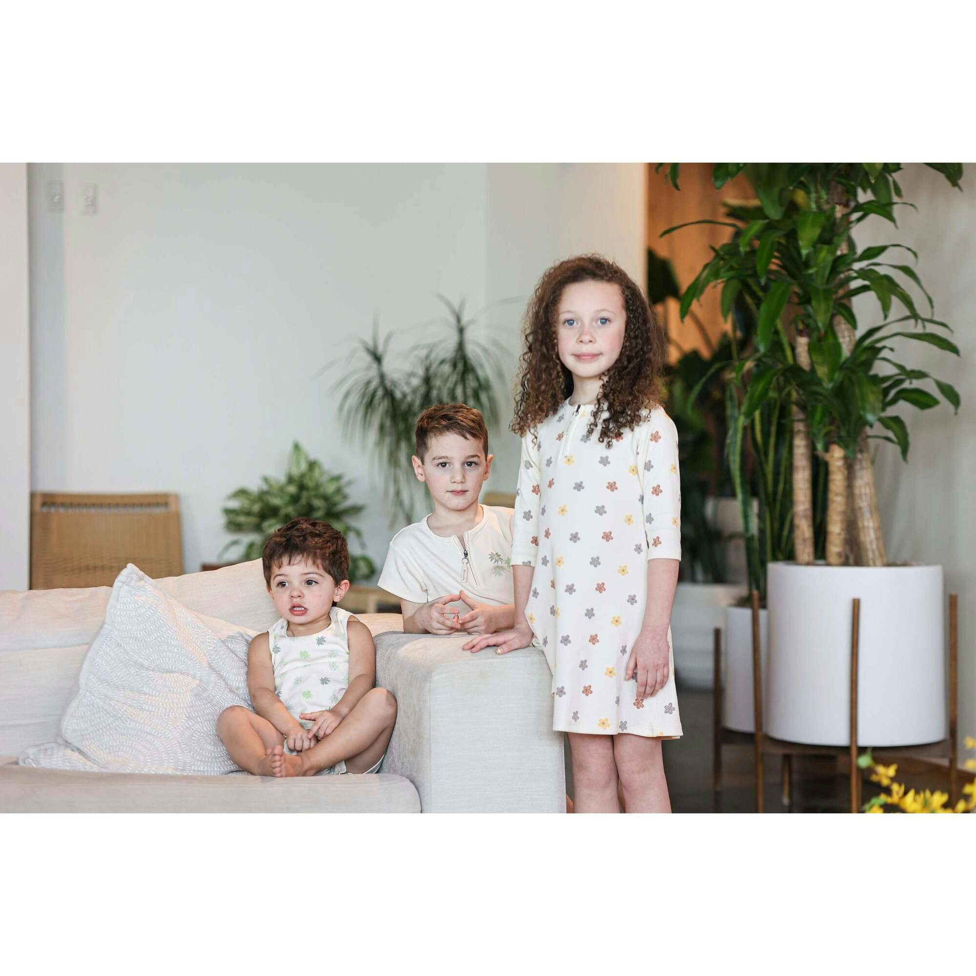 Floral Ribbed 3/4 Sleeve Dress