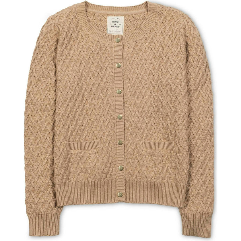Organic Herringbone Stitch Cardigan Sweater, Beige