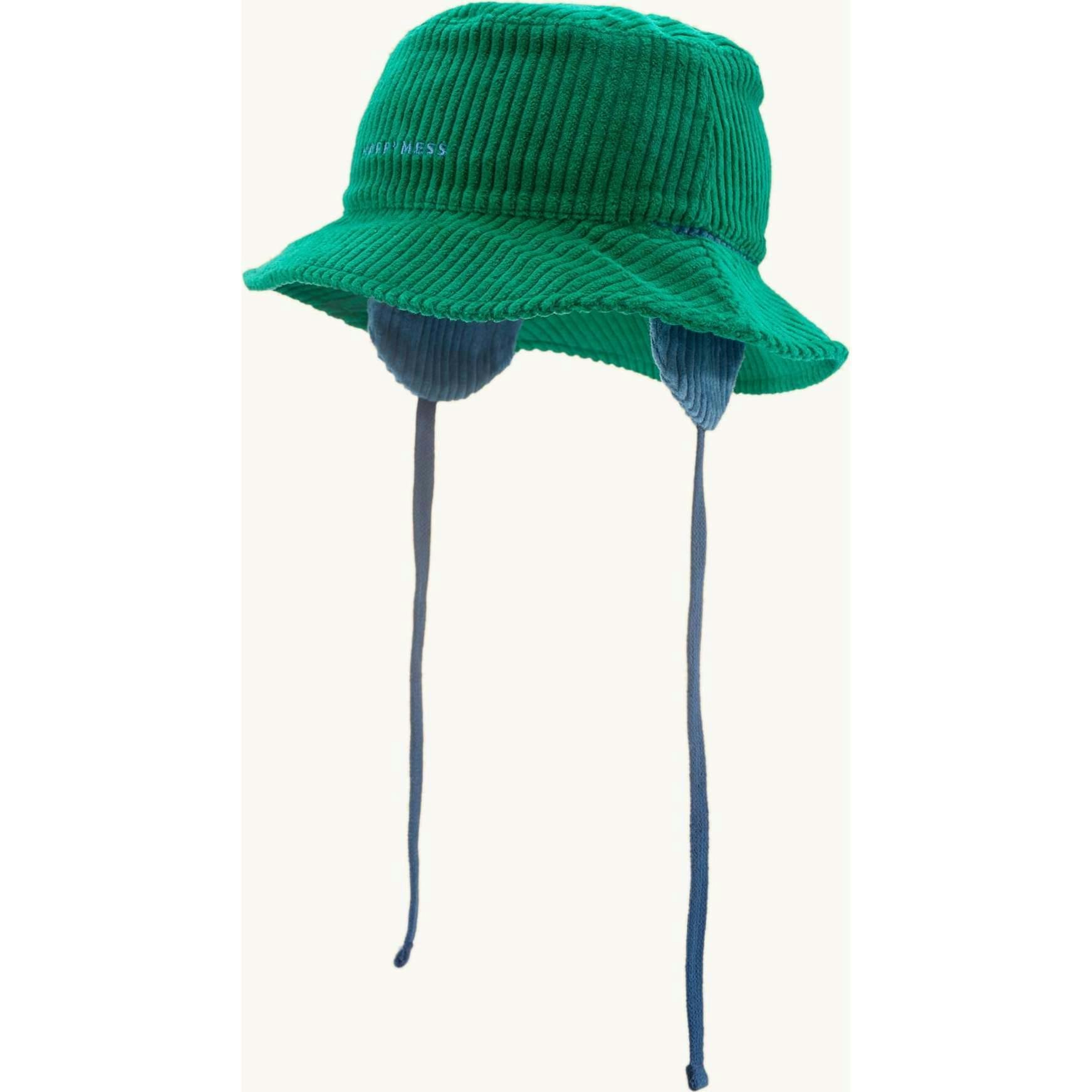 children's corduroy hat - jungle green + bluebird