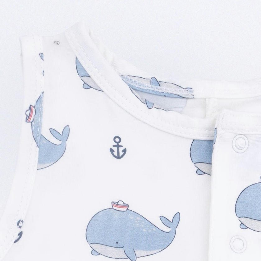 Bubbly Sailor Whales Blue - Short Playsuit