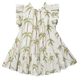 Girls Harper Dress - Cream Palm Trees