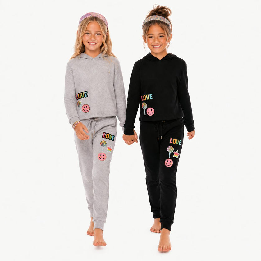 Butter Fleece Hooded Sweatshirt with LOVE & Happy Face Patches