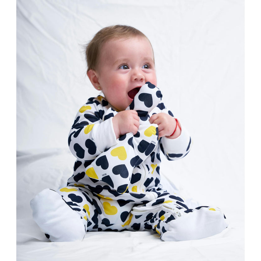Black & Yellow Hearts Zip-up Baby Bodysuit