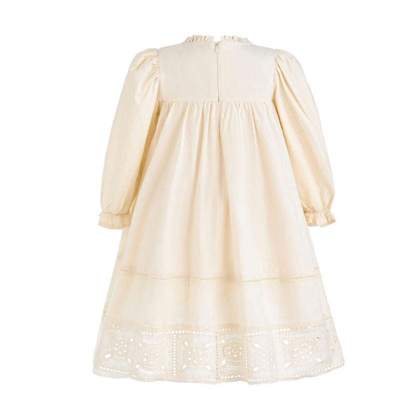 Beige Eyelet Embroidered Dress