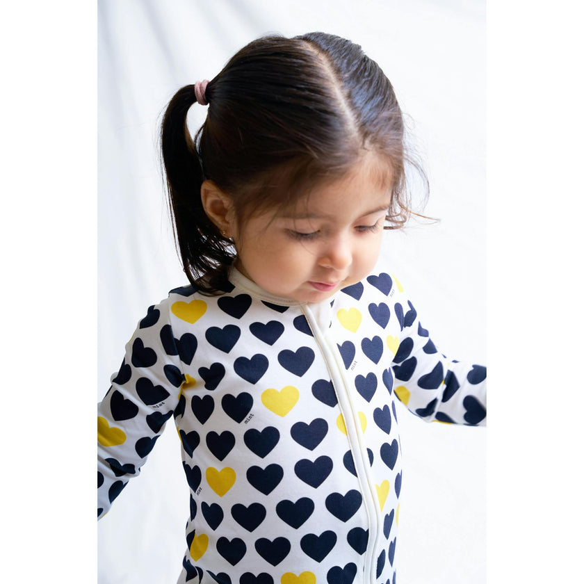 Black & Yellow Hearts Zip-up Baby Bodysuit