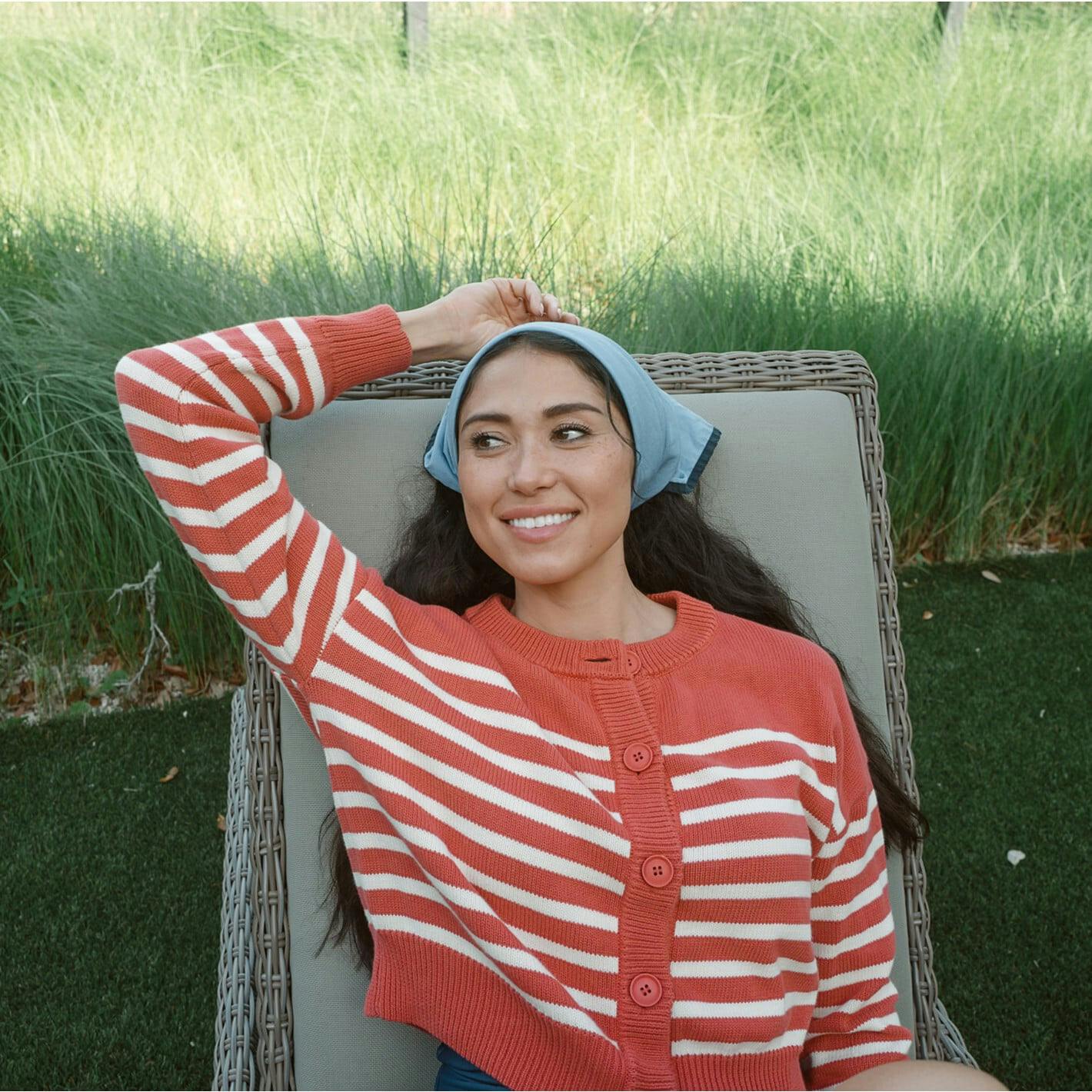 Women's Red And Cream Stripe Cropped Knit Cardigan