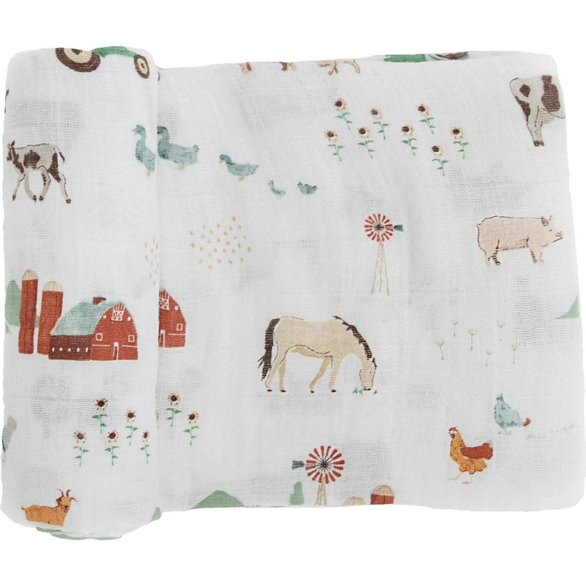Cotton Muslin Swaddle Blanket - Farmyard
