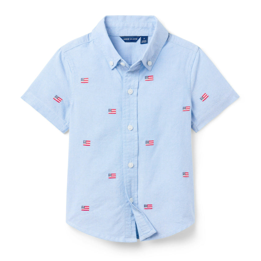 Embroidered Flag Oxford Shirt, blue