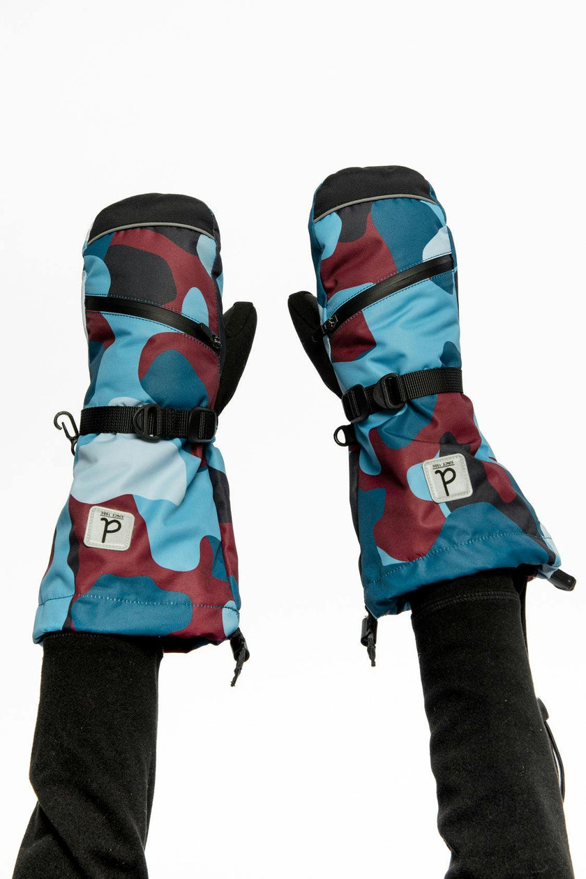 Teknik Winter Mittens Blue and Red Camouflage