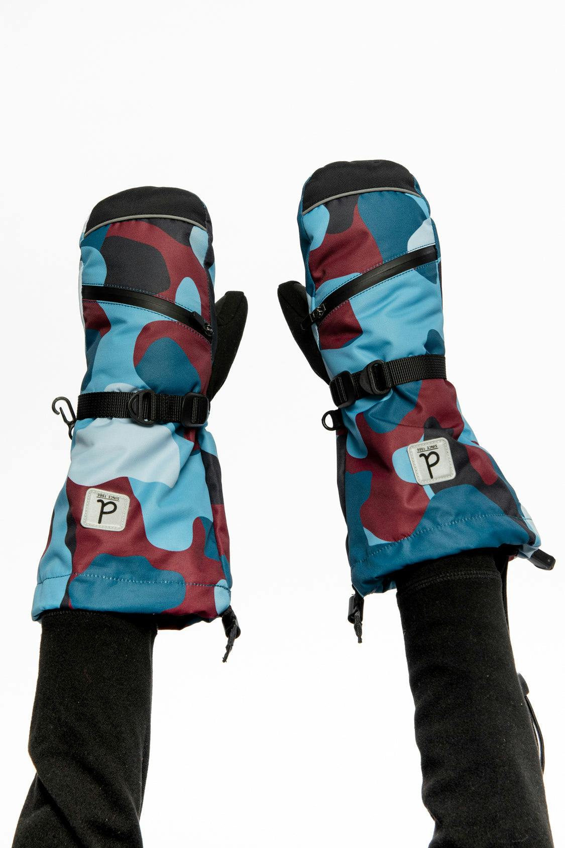 Teknik Winter Mittens Blue and Red Camouflage