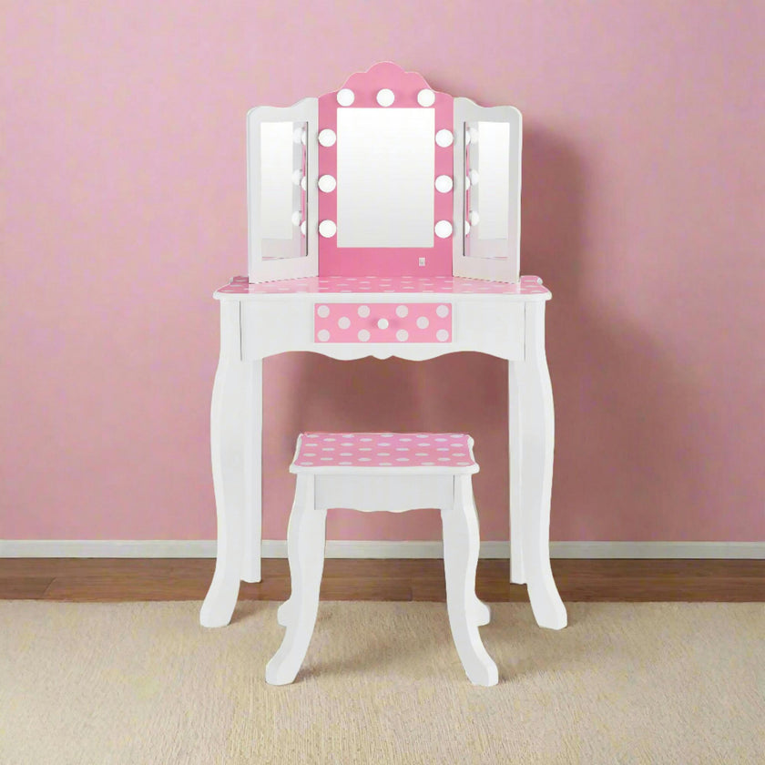 Fantasy Fields Gisele Polka Dot Kids Vanity Table & Stool