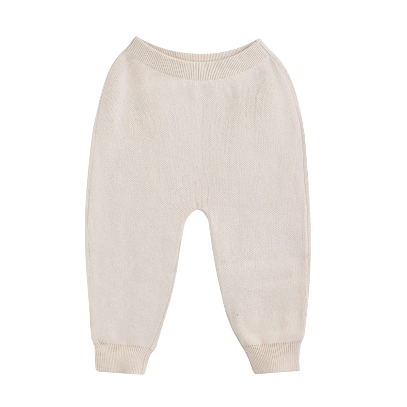 Beige Cotton Knit Hoodie Set