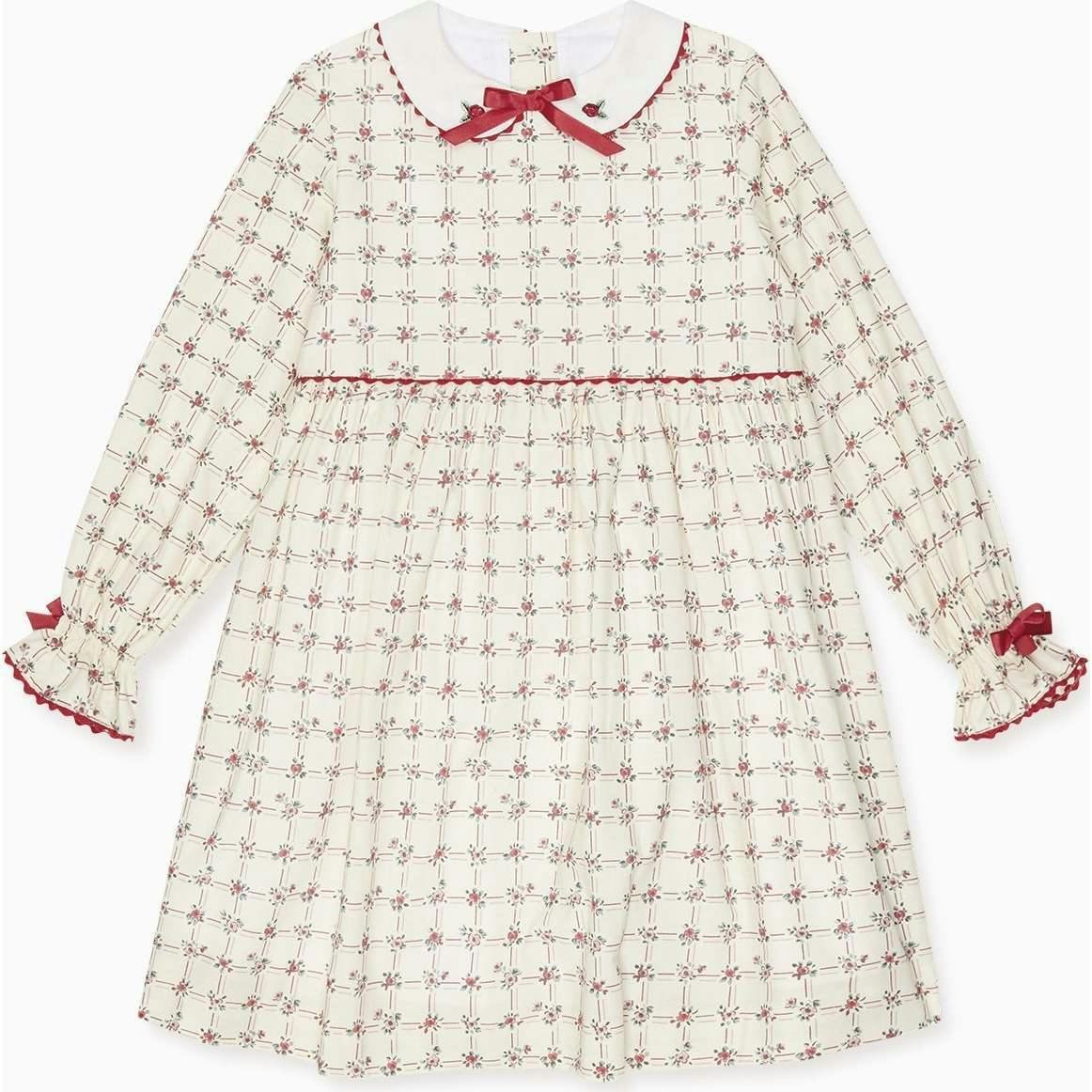 Red Grid Floral Selena Girl Dress