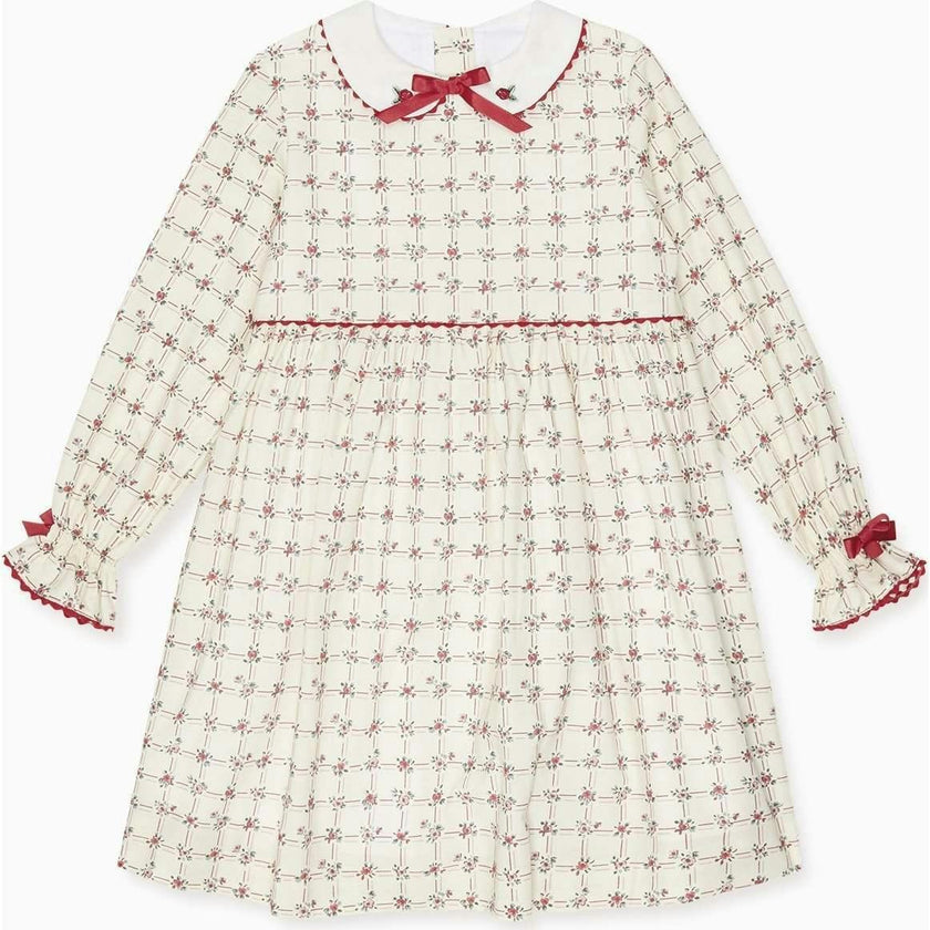 Red Grid Floral Selena Girl Dress