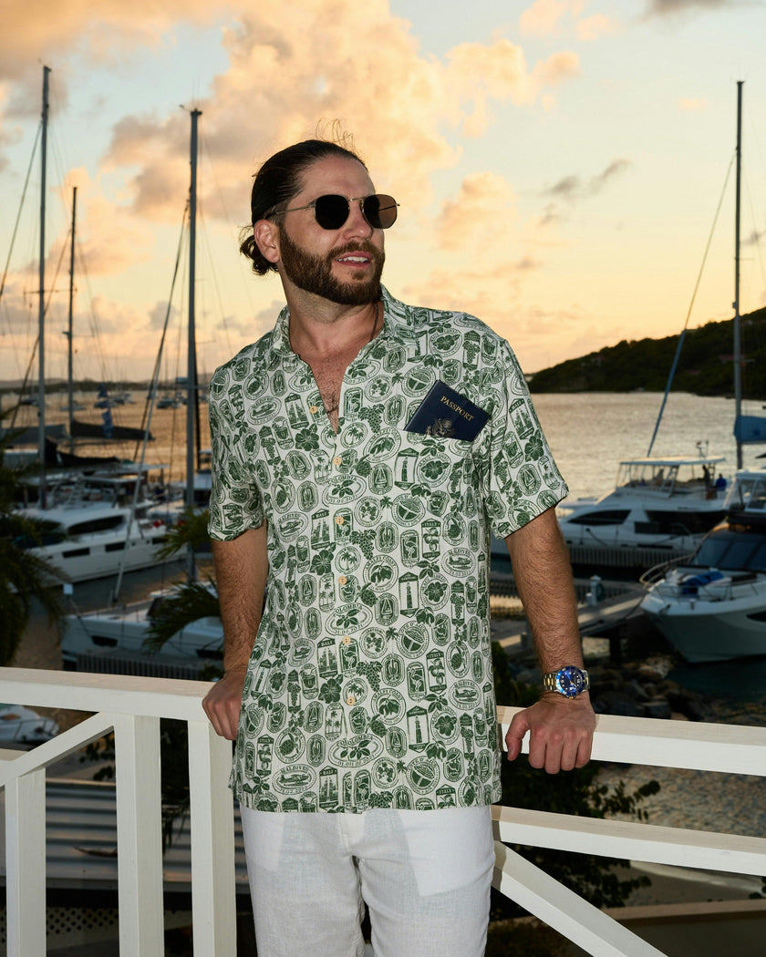 The Passport to Paradise - Men's Linen Passport Stamp Hawaiian Shirt
