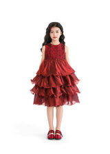 Red Sequin & Tiered Organza Dress