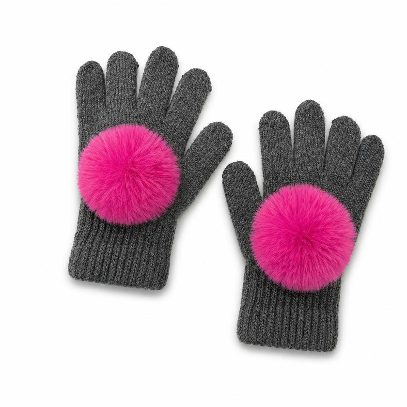 Faux Fur Pom Pom Gloves