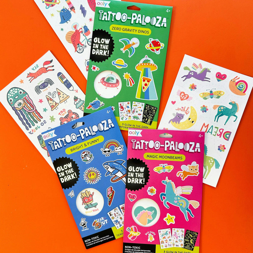 Tattoo-Palooza Glow in the Dark Temporary Tattoos - Bright & Funny - 3 Sheets