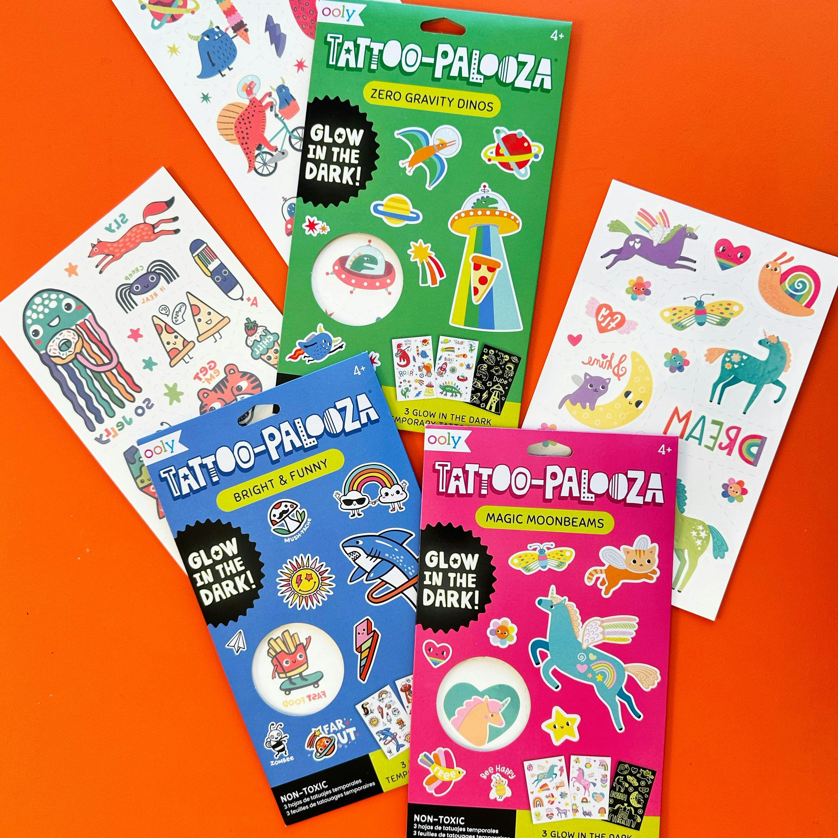 Tattoo-Palooza Glow in the Dark Temporary Tattoos - Bright & Funny - 3 Sheets