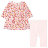 Pink Leaf Print Dress & Leggings