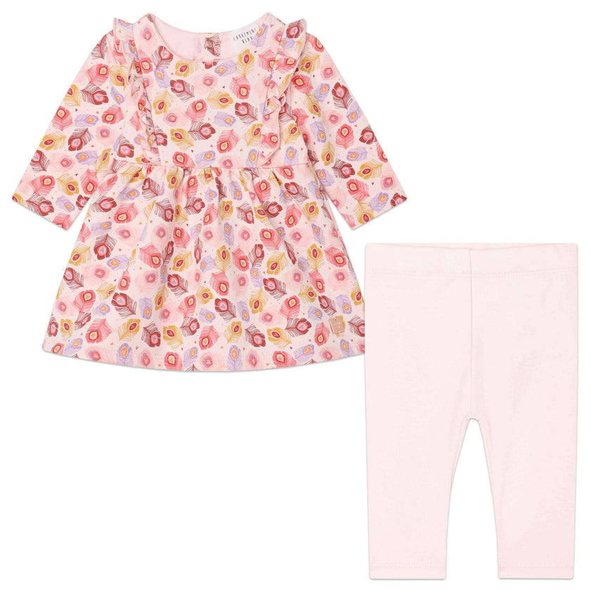 Pink Leaf Print Dress & Leggings