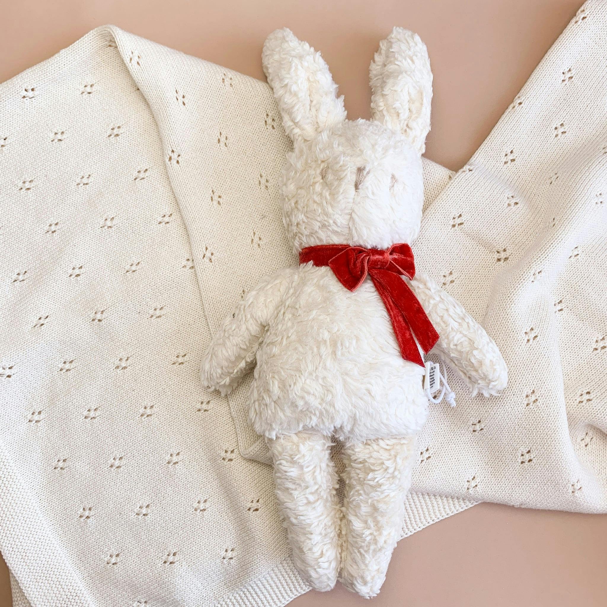 Pique Blanket and Charlie Bunny Plush Toy Set - Cream