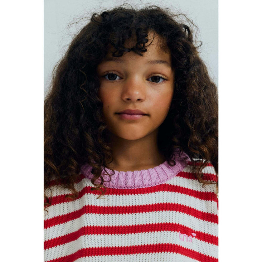 Marigold Jumper Tulip Red & Pink Lavander Stripes