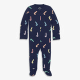 Baby organic zip footie in rainbow candy canes