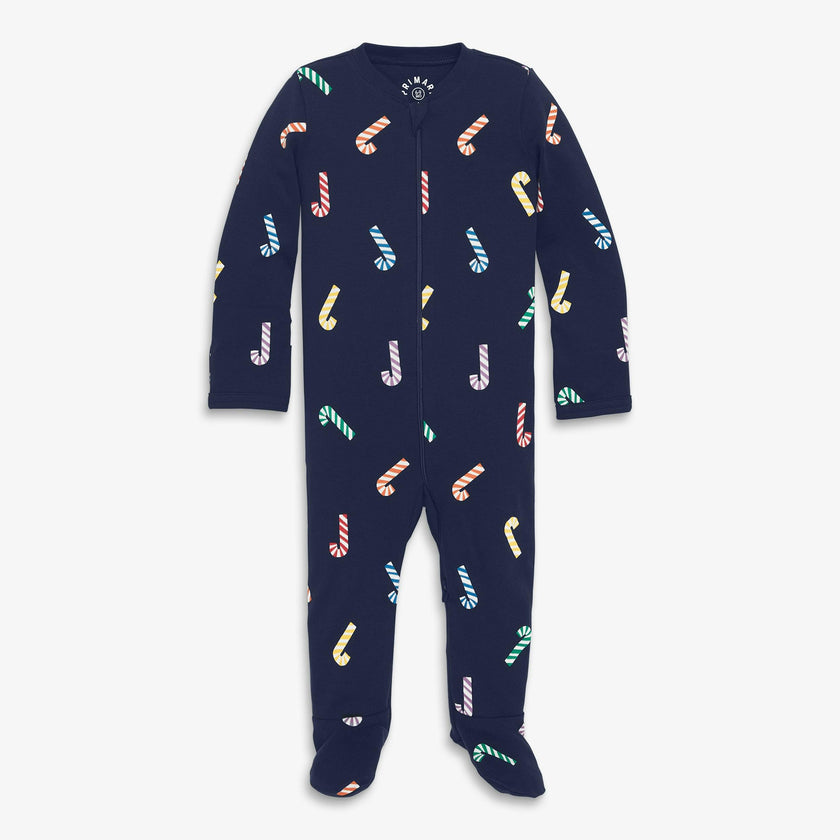 Baby organic zip footie in rainbow candy canes