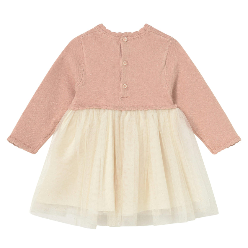 Pink Knit & Tulle Baby Dress