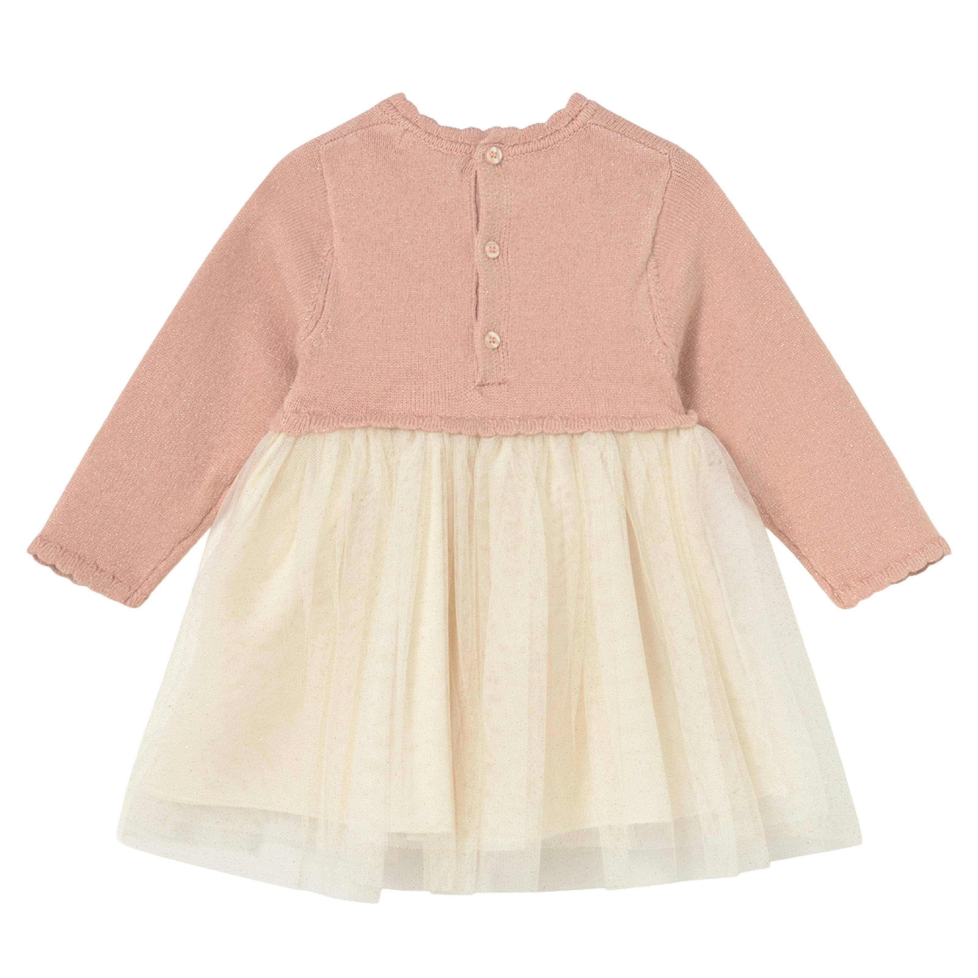 Pink Knit & Tulle Baby Dress