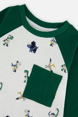 Baby Long Sleeve Raglan T-Shirt Beige Dinosaur Print