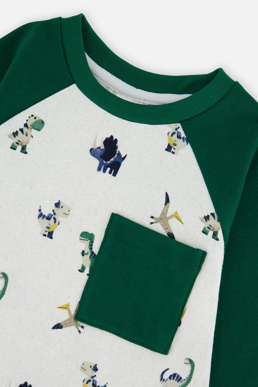 Baby Long Sleeve Raglan T-Shirt Beige Dinosaur Print