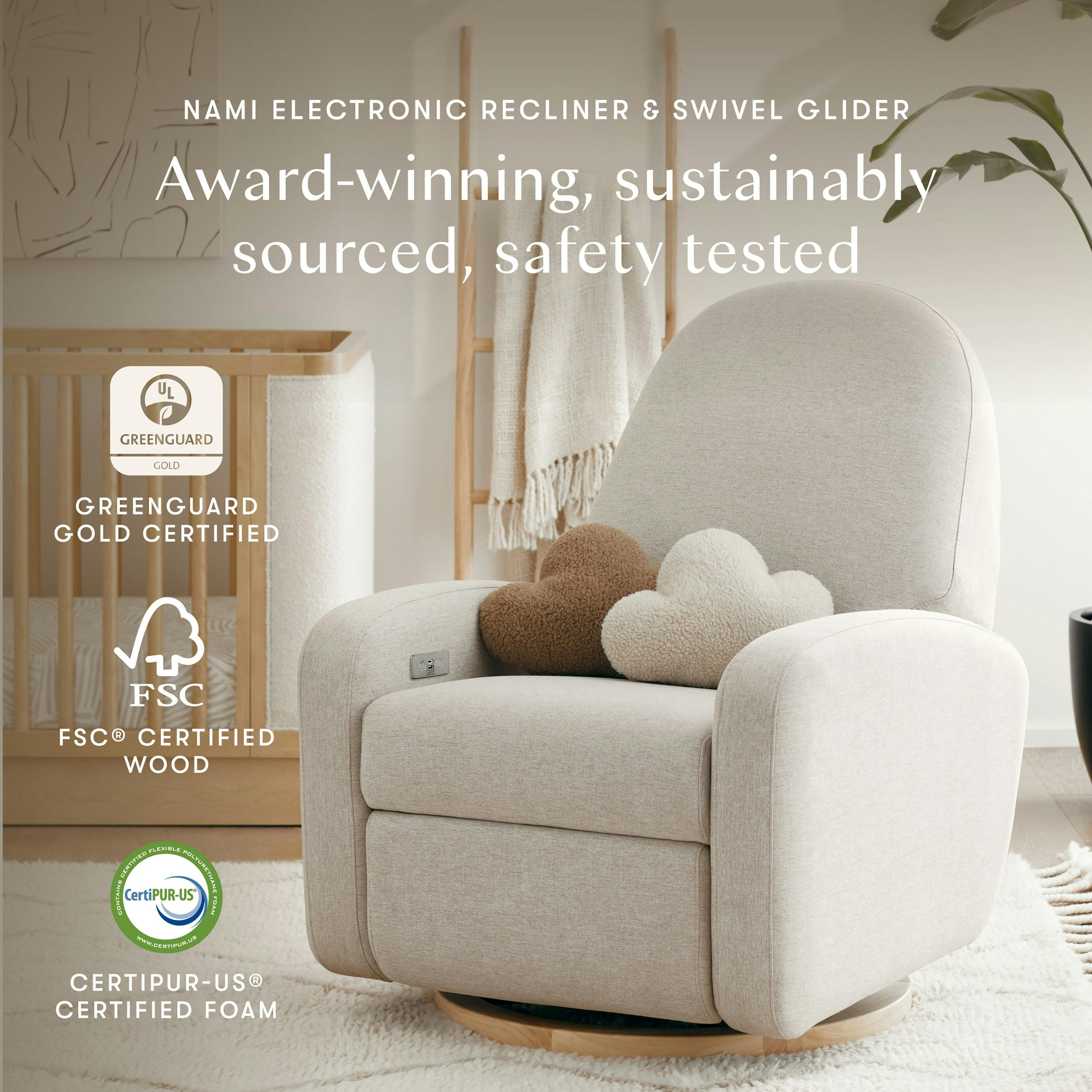 Babyletto Nami Electronic Recliner and Swivel Glider Recliner with USB port