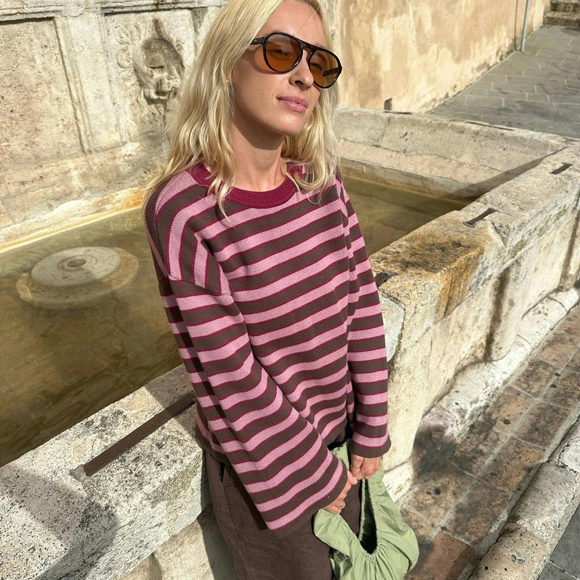 women's cotton sweater - berry stripes