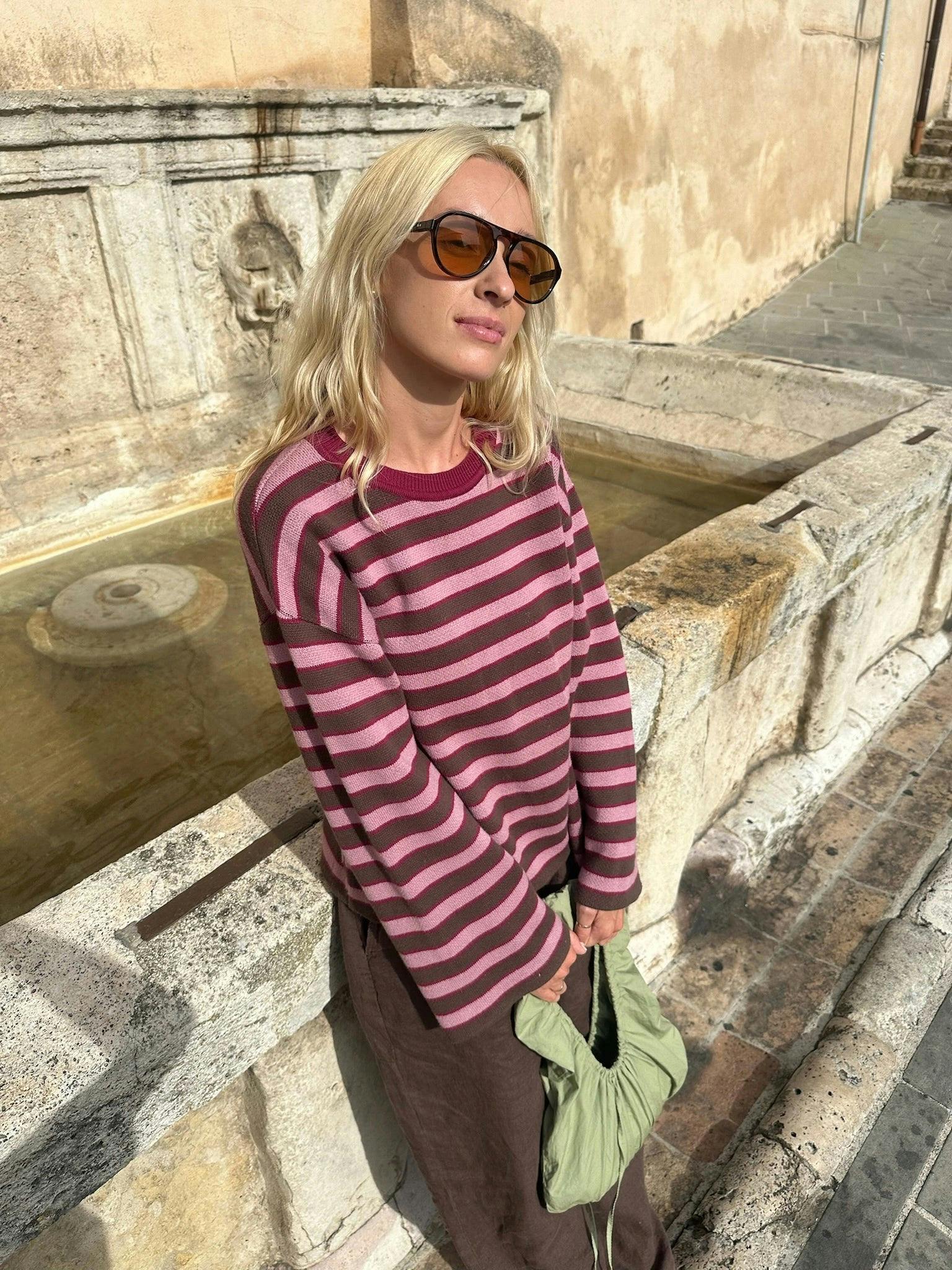 women's cotton sweater - berry stripes