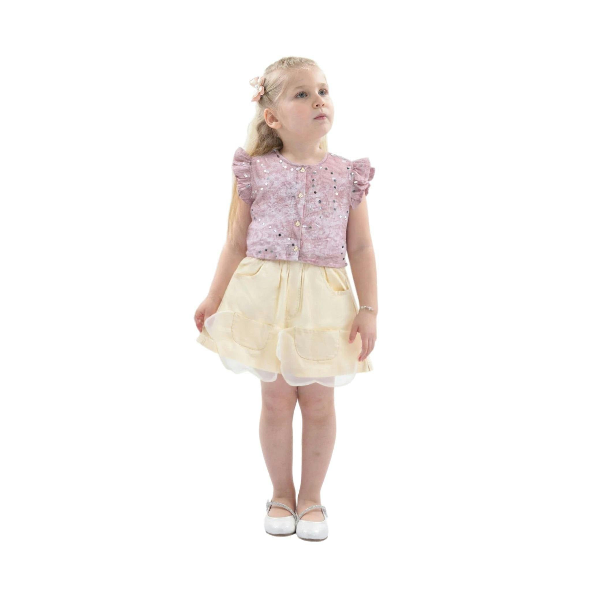 Mauve Cream Sequin Shorts Set