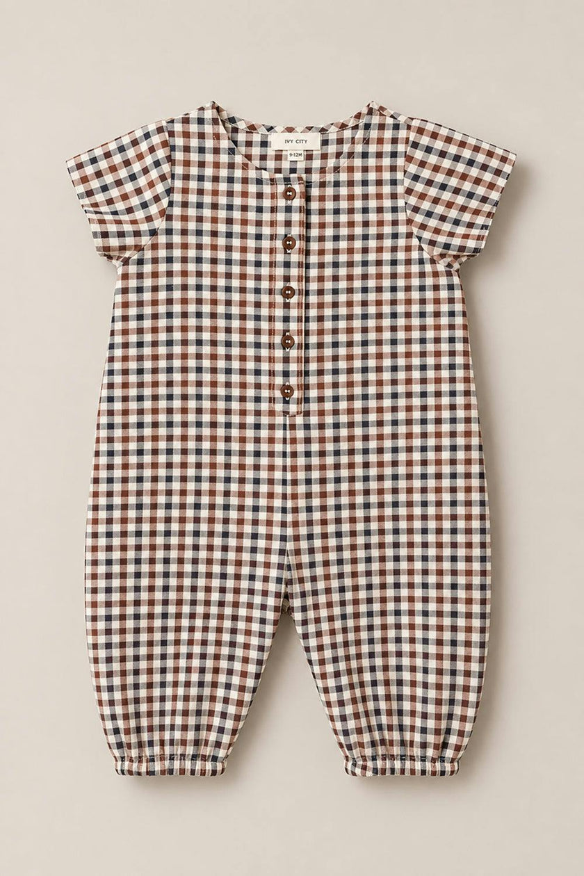 Baby Boy Trevor Romper in Chestnut Gingham