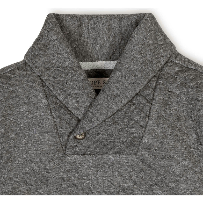 Long Sleeve Quilted Shawl Collar Sweatshirt with Elbow Patches, Grey