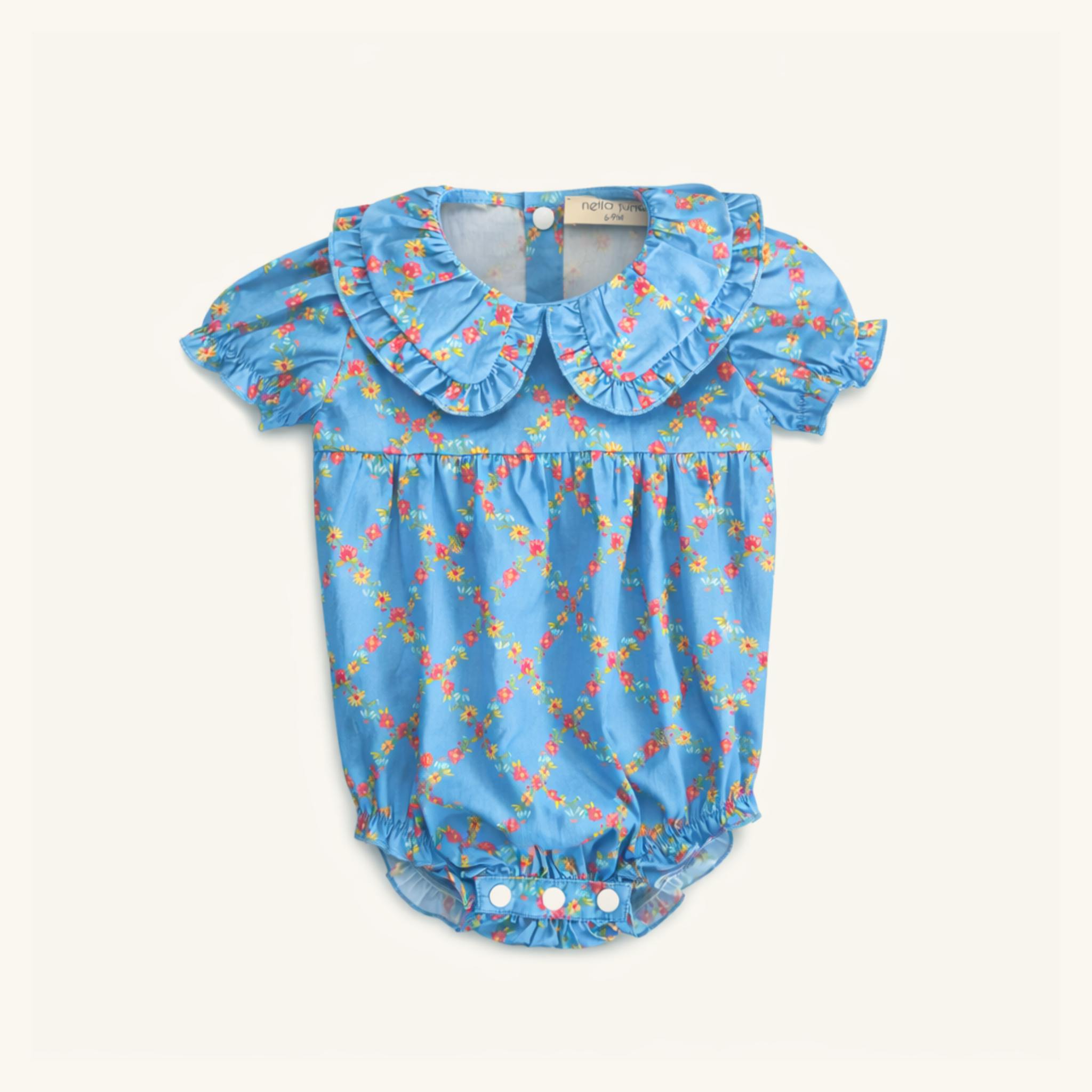 Ruffle Trim Baby Bubble in Watercolor Floral