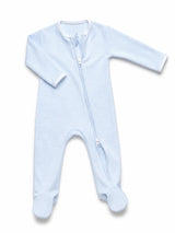Two Way Zip Striped Footie Pajama | Lt Blue Mini Stripe
