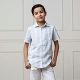 Linen Short Sleeve Button Down Shirt, Blue