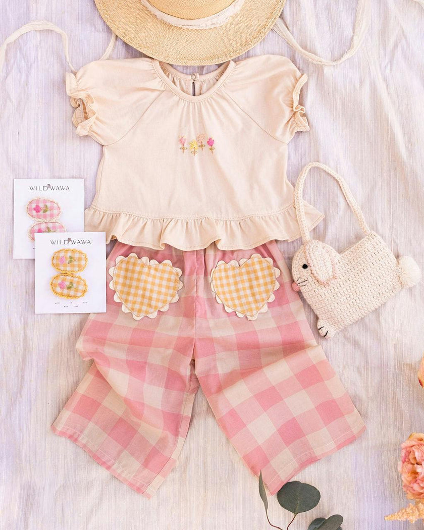 Crochet Clip set in Pink Gingham