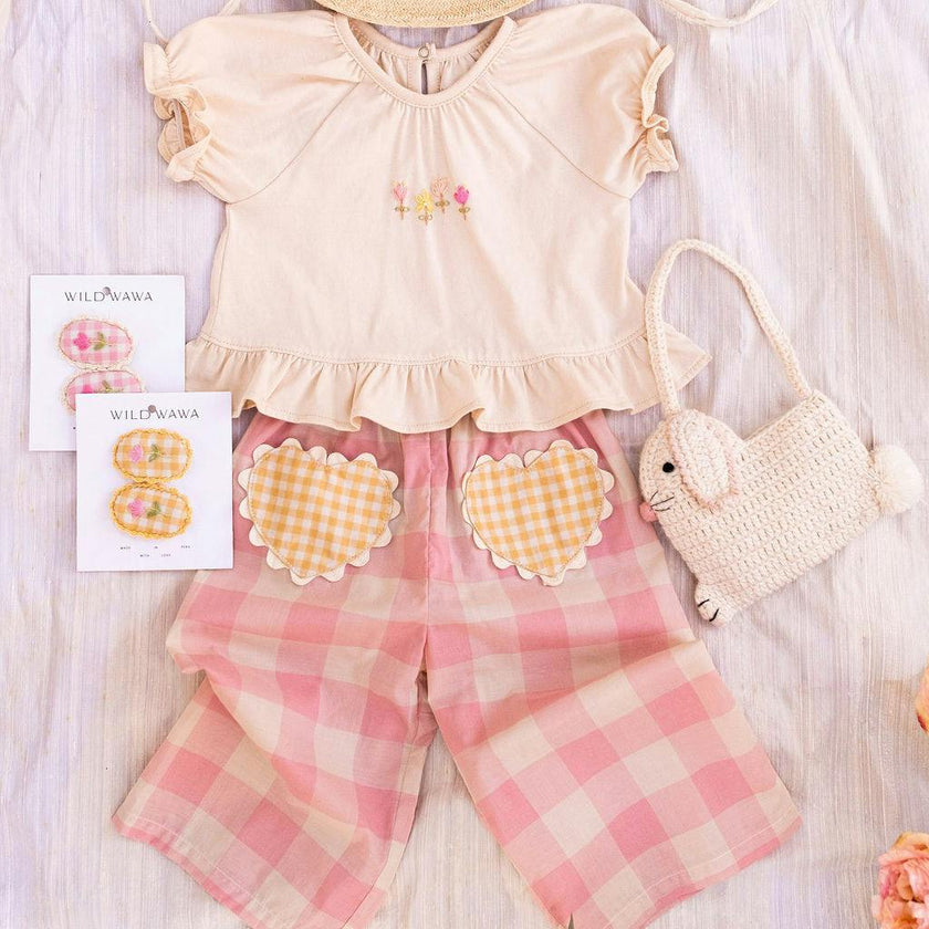 Crochet Clip set in Yellow Gingham