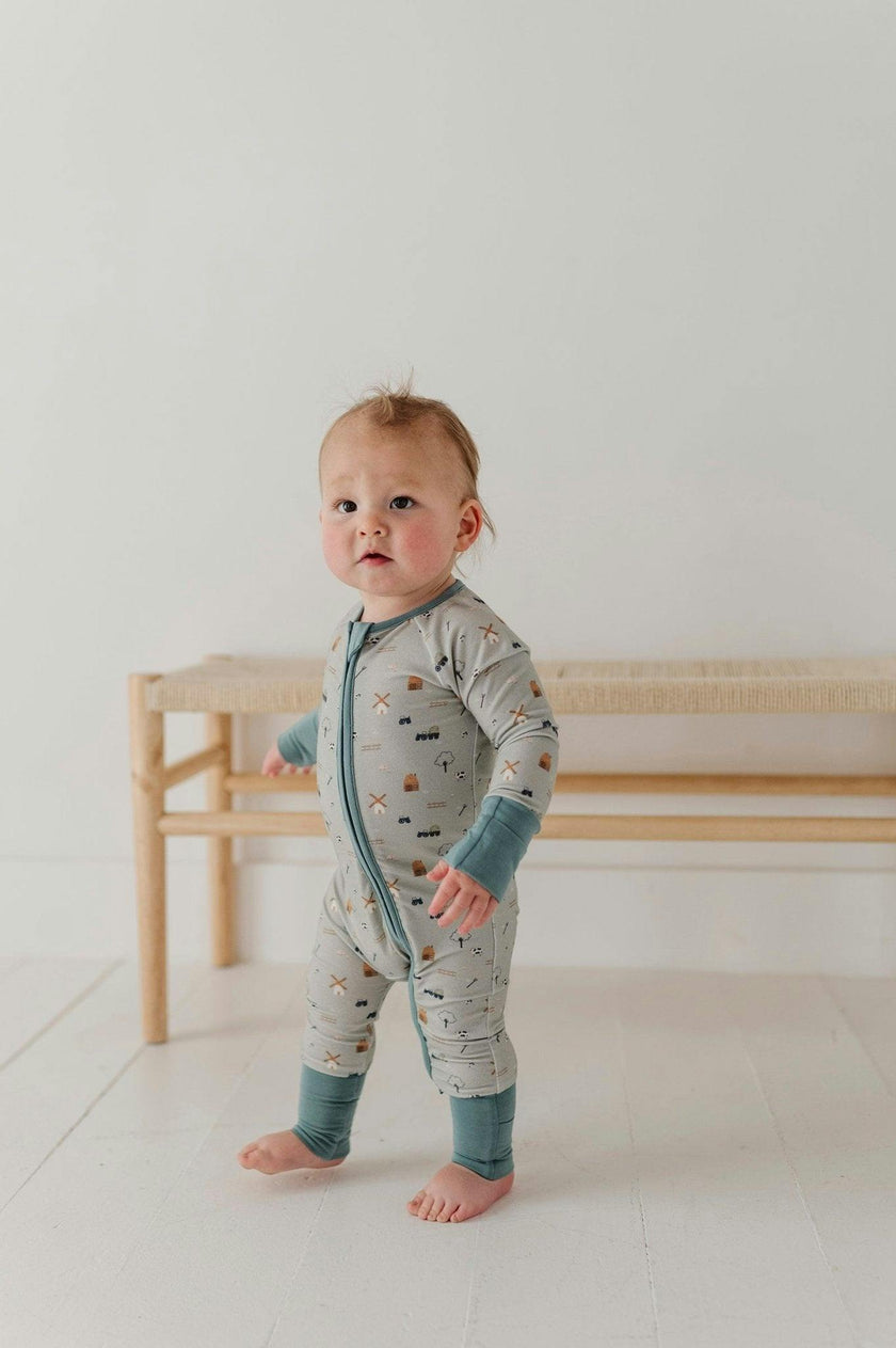 Baby Boy Long Sleeve Zip Romper in Farm