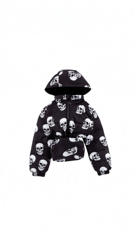 Blake Hooded Reversible Lightweight Down Puffer Jacket, Skulls