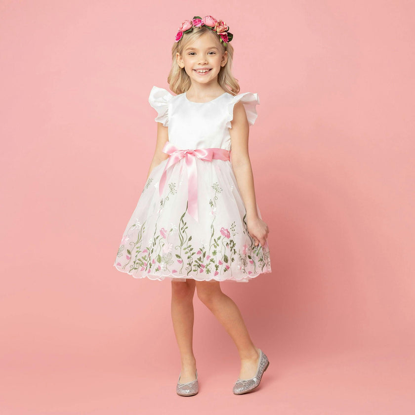 Garden Floral Ruffle Sleeve Party Dress