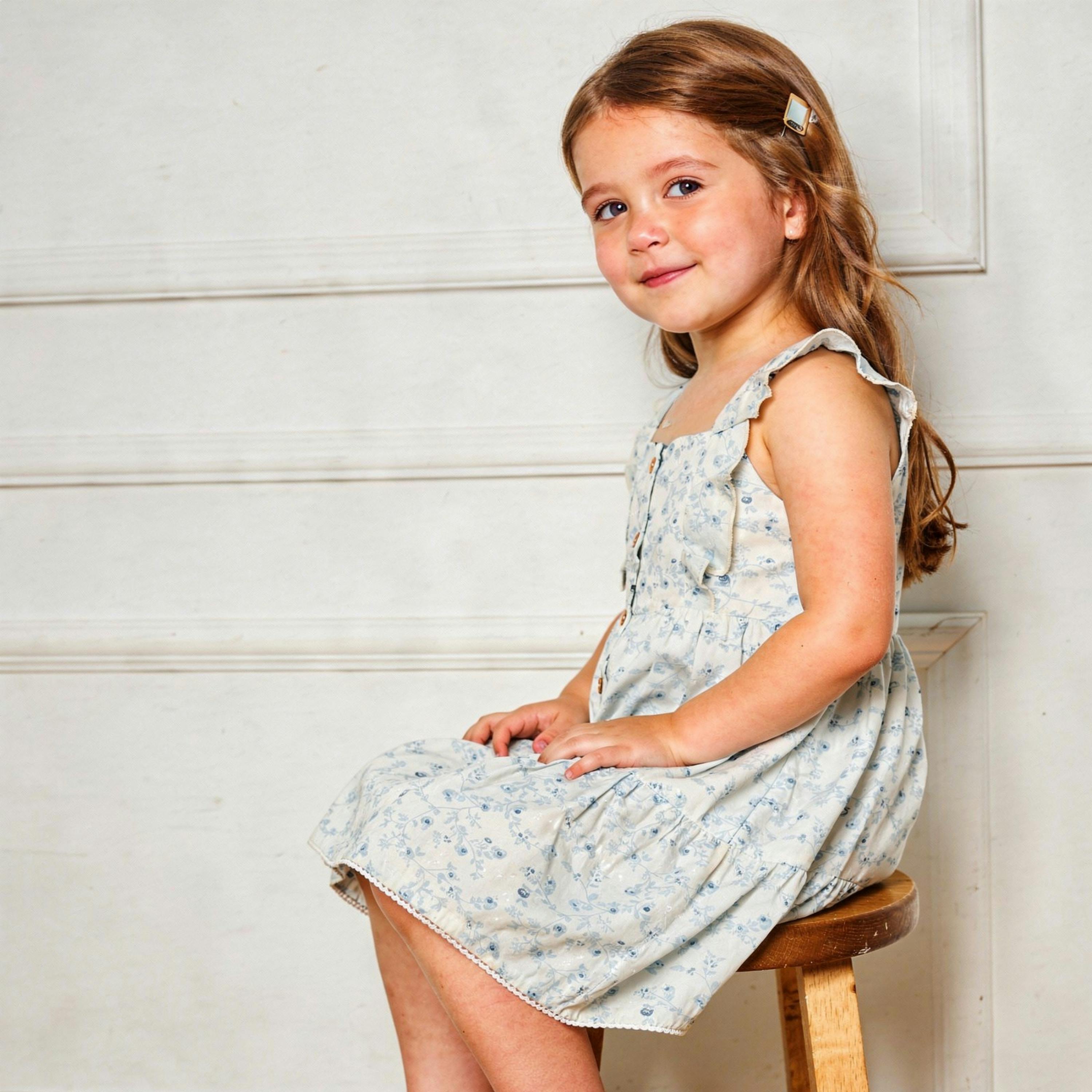Organic Flutter Buttoned Tiered Dress - Ivy Floral