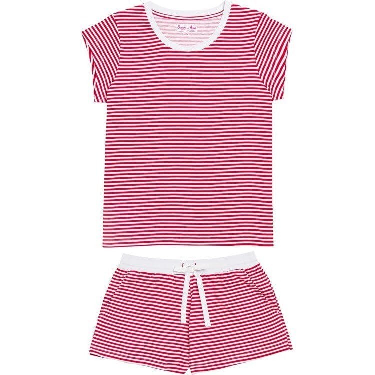 Women's Red Stripe Jersey Short PJ Set - Organic Stretch Cotton